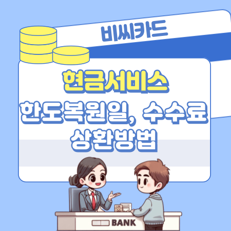 비씨카드 현금서비스(단기카드) 대출 한도복원일, 이자기간, 상환방법, 수수료, 철회, 신용점수 408 1