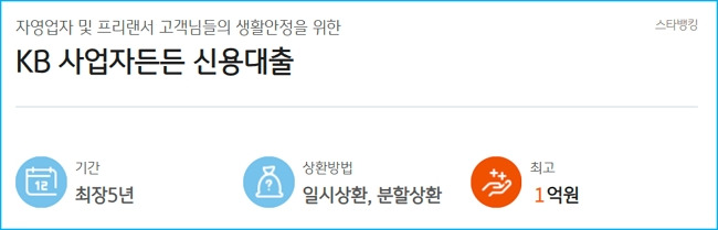 국민은행 프리랜서, 자영업자 신용대출 자격조건, 한도, 이자, 중도상환수수료, 신용등급(점수) 539 2