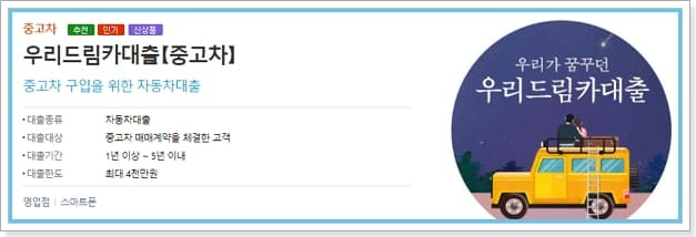 우리은행 중고차대출 드림카 신청자격 조건, 한도, 금리, 중도상환수수료, 필요서류, 거절이유, 신용점수(등급) 332 2